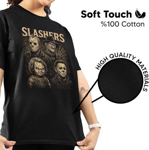 Slashers Horror T-Shirt Vintage Distressed Scary Movie Tee for Halloween | Classic Killer Graphic Shirt for Horror Fans in Kuwait
