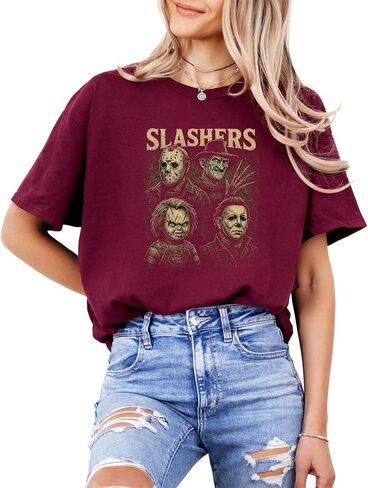 Slashers Horror T-Shirt Vintage Distressed Scary Movie Tee for Halloween | Classic Killer Graphic Shirt for Horror Fans in Kuwait