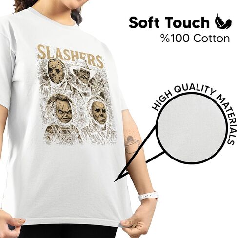 Slashers Horror T-Shirt Vintage Distressed Scary Movie Tee for Halloween | Classic Killer Graphic Shirt for Horror Fans in Kuwait
