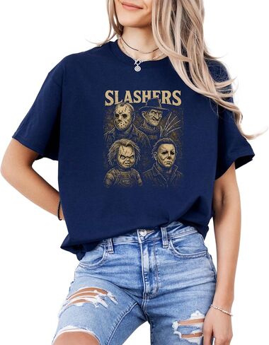 Slashers Horror T-Shirt Vintage Distressed Scary Movie Tee for Halloween | Classic Killer Graphic Shirt for Horror Fans in Kuwait