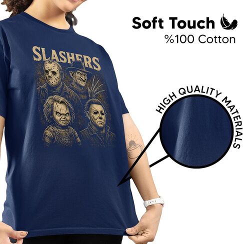 Slashers Horror T-Shirt Vintage Distressed Scary Movie Tee for Halloween | Classic Killer Graphic Shirt for Horror Fans in Kuwait