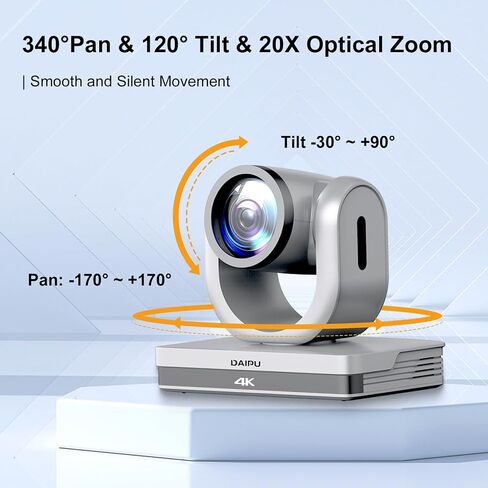PTZ كاميرا فيديو غرفة مؤتمرات الكاميرا 20x Zoom البصري 1080p الكامل HD 60 إطارًا في الثانية AI Tracking HDMI USB3.0 SDI 56 ° زاوية واسعة للاجتماع عبر الإنترنت كنيسة البث المباشر المتوافقة مع Zoom Skype youtube in Kuwait