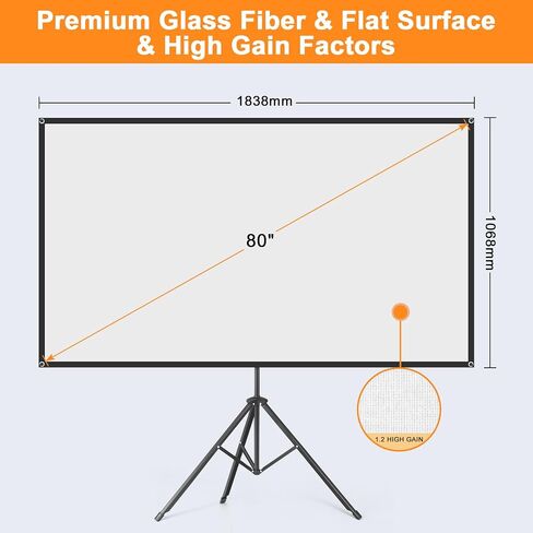 Projector Screen with Stand, 80 Inch Portable Projector Screen Outdoor Indoor, 1.5 Gain ALR Projection Screen, Anti Light, 4K Ultra HD 16:9 Outdoor Movie PVC Screen for Movie Night (Grey Screen) in Kuwait