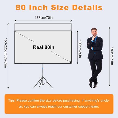 Projector Screen with Stand, 80 Inch Portable Projector Screen Outdoor Indoor, 1.5 Gain ALR Projection Screen, Anti Light, 4K Ultra HD 16:9 Outdoor Movie PVC Screen for Movie Night (Grey Screen) in Kuwait