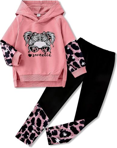 Kids Girls Clothes Girl Print Tie Dye Hoodie Pullover Sweatshirt Leggings 2 Pieces Outfits Set in Kuwait