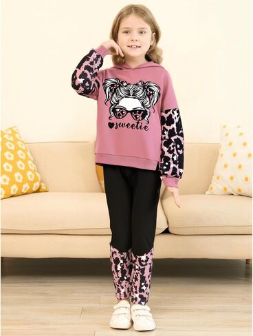 Kids Girls Clothes Girl Print Tie Dye Hoodie Pullover Sweatshirt Leggings 2 Pieces Outfits Set in Kuwait