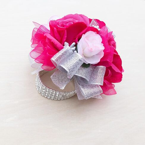 Ansuma Hot Pink Rose Corsage Boutonniere مجموعة زهور تعمل باللمس الحقيقي للرجال والنساء، العروس وصيفة الشرف العريس الفوشيه زهور الزفاف الملحقات حفلة موسيقية عشاء الرقص الذكرى السنوية (فوشيا) in Kuwait