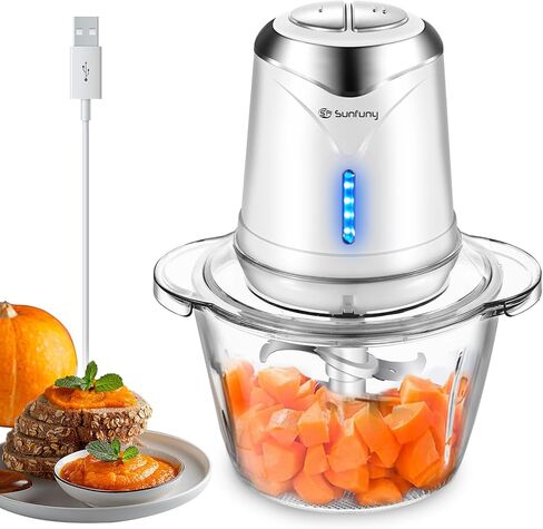 معالج الطعام 6000mAh مروحية خضار مستهدفة مع 5 كوب من وعاء زجاجي ، مروحيات اللحوم الثوم الكهربائية BPA معالجات طعام الأطفال الخلاط خلاط المطبخ الصغير ، هدية للعصين (وردي) in Kuwait