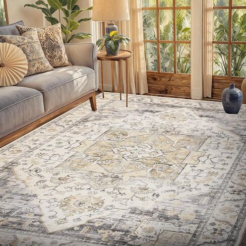 Washable 5x7 Area Rug - Living Room Large Rug Stain Resistant Carpet Vintage Carpet Bedroom Non-Slip Backing Home Decor Floor Decor Mat,Light Blue in Saudi Arabia