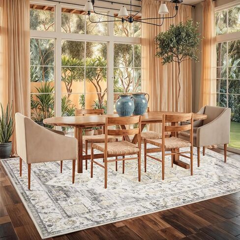 Washable 5x7 Area Rug - Living Room Large Rug Stain Resistant Carpet Vintage Carpet Bedroom Non-Slip Backing Home Decor Floor Decor Mat,Light Blue in Saudi Arabia