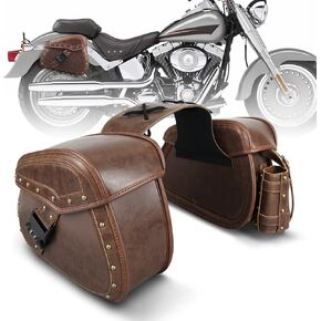 NICECNC Motorcycle Saddle Bags, PU leather Motorcycle Saddlebags, Reinforced Straps & Saddle Piece, with Cup Holder & Lock, Throw Over Saddle Bags Side Bags Universal Motorcycle Accessories,Black in Kuwait