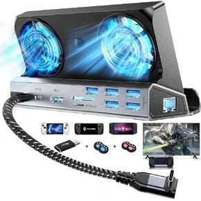 محطة إرساء سطح السفينة 9-in-1 لرسو السطح البخاري لحليف/روج حليف/تبديل/الفيلق ، GO Dual Cooling Fans 4K@60Hz ، 6 منافذ USB ، 1000 ميغابت في الثانية ، النوع C 100W PD 40GBPS in Kuwait