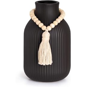 JOHOUSE Black Ceramic Vase, Small Flowers Vase Home Decor with Grooves for Modern Office Living Room Housewarming in Saudi Arabia