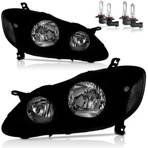 Headlights Assembly for 2003-2008 Toyota Corolla Headlamp Replacement Clear Lens Chrome Housing Amber Reflector Driver & Passenger Side in Kuwait