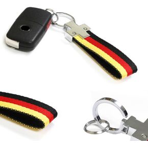 iJDMTOY Germany Flag Black/Red/Yellow Color Stripe Nylon Strap w/Keychain Ring Compatible With Euro/German Cars in Saudi Arabia