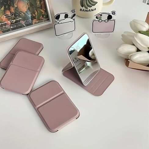 4.25-Inch Foldable Makeup Mirror with Frame, Mini Stylish Vanity Mirror for Desktop Use in Dorms, Offices, Homes, and Travel, (Brown) in Saudi Arabia