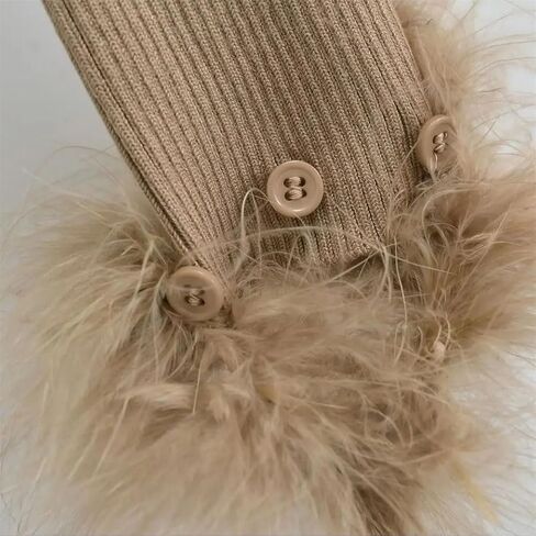 Women's Knit Cardigan V Neck Button Front Sweater Long Sleeve with Removable Feather Cuffs Casual Elegant Jumper in Saudi Arabia
