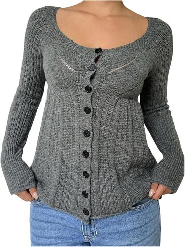 Verdusa Women's Button Up Y2K Cardigan Sweaters Cozy Knitted Peplum Babydoll Tops in Saudi Arabia