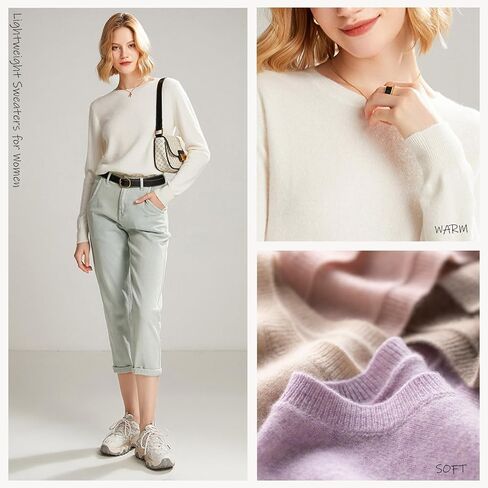 Cashmere Sweaters for Women Long Sleeve Crew Neck Ribbed Knit Tops Pullover Lightweight Wool Sweater Soft Cozy Warm in Saudi Arabia