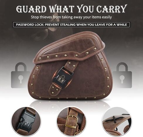 حقائب سرج للدراجات النارية من NICECNC، حقائب سرج من جلد البولي يوريثان، أشرطة معززة وقطعة سرج، مع حامل أكواب وقفل، حقائب جانبية للرمي فوق السرج، ملحقات عالمية للدراجات النارية، أسود in Kuwait