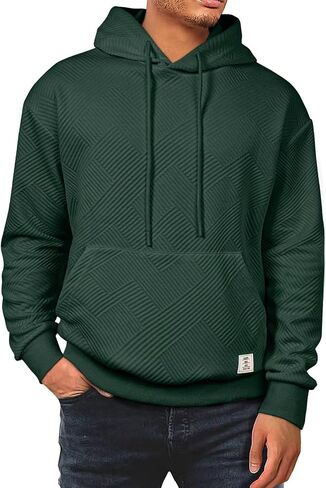 Men's Hoodies Soild Color Geometric Texture Long Sleeve Casual Pullover Hooded Sweatshirts Sweaters in Saudi Arabia