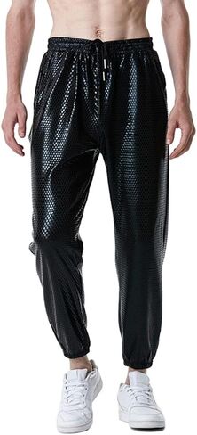 Mens Shiny Silver Metallic Jogger Sweatpants Hip Hop Trousers Night Club Party Festival Prom Streetwear in Kuwait