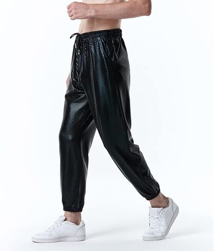 Mens Shiny Silver Metallic Jogger Sweatpants Hip Hop Trousers Night Club Party Festival Prom Streetwear in Kuwait