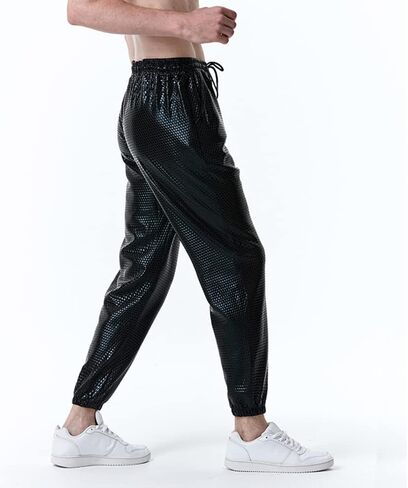 Mens Shiny Silver Metallic Jogger Sweatpants Hip Hop Trousers Night Club Party Festival Prom Streetwear in Kuwait