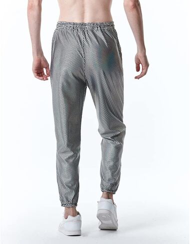 Mens Shiny Silver Metallic Jogger Sweatpants Hip Hop Trousers Night Club Party Festival Prom Streetwear in Kuwait