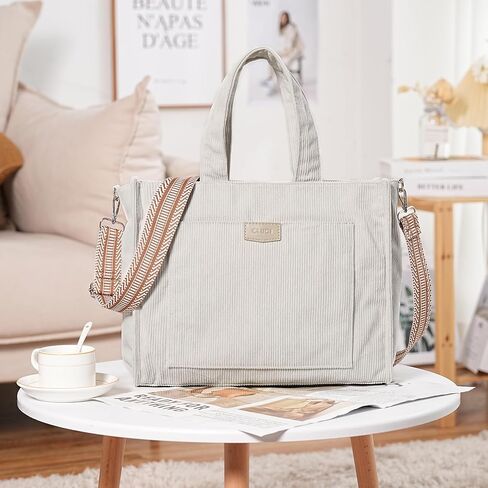 CLUCI Corduroy Tote Bag For Women Casual Zipper Tote Fashion Shoulder Handbag Hobo Bag in Saudi Arabia