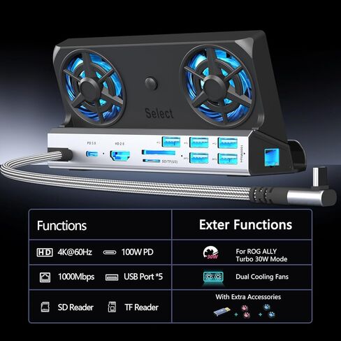 9-in-1 Steam Deck Docking Station for Steam Deck/Rog Ally/Switch/Legion Go Dual Cooling Fans 4K@60Hz,6 USB Ports,1000Mbps,Type C 100W PD 40Gbps Adapter in Kuwait