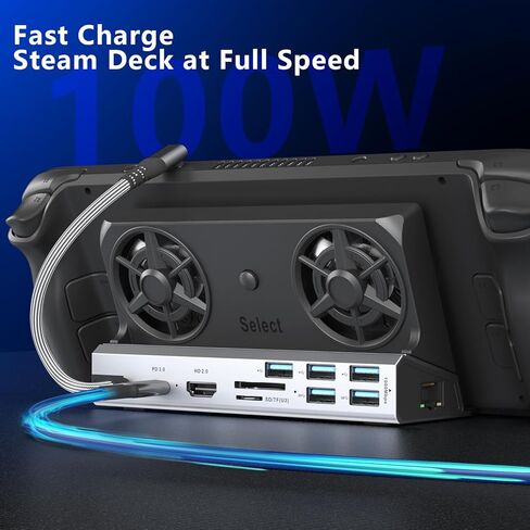 9-in-1 Steam Deck Docking Station for Steam Deck/Rog Ally/Switch/Legion Go Dual Cooling Fans 4K@60Hz,6 USB Ports,1000Mbps,Type C 100W PD 40Gbps Adapter in Kuwait