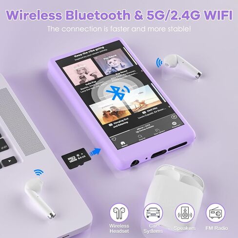 مشغل MP3 80 جيجابايت مع Bluetooth و WiFi ، مشغل موسيقى الشاشة 4 بوصات مع Spotify ، متجر Play ، Pandora ، Audible ، Amazon Music ، Android MP3 Player تصل إلى 1 تيرابايت (أسود) in Kuwait