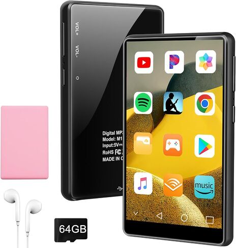 مشغل MP3 80 جيجابايت مع Bluetooth و WiFi ، مشغل موسيقى الشاشة 4 بوصات مع Spotify ، متجر Play ، Pandora ، Audible ، Amazon Music ، Android MP3 Player تصل إلى 1 تيرابايت (أسود) in Kuwait