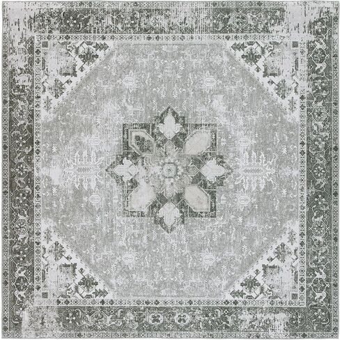 SAFAVIEH Washable Rug Tucson Collection - 5' Square, Dark Sage & Ivory, Slip Resistant, Ideal for High Traffic Areas in Living Room, Bedroom, Home Office, Dining Space (TSN102F-5SQ) in Saudi Arabia