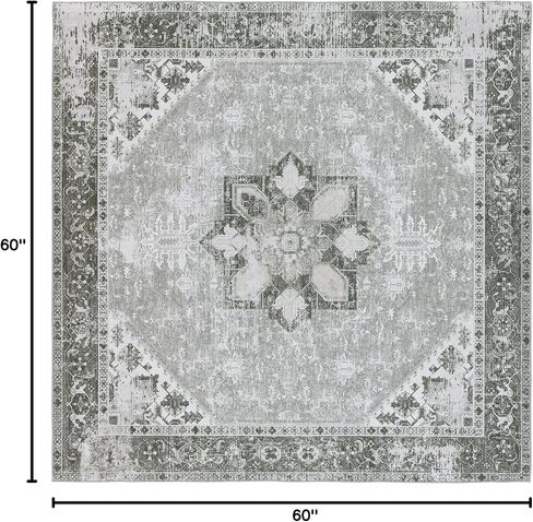 SAFAVIEH Washable Rug Tucson Collection - 5' Square, Dark Sage & Ivory, Slip Resistant, Ideal for High Traffic Areas in Living Room, Bedroom, Home Office, Dining Space (TSN102F-5SQ) in Saudi Arabia