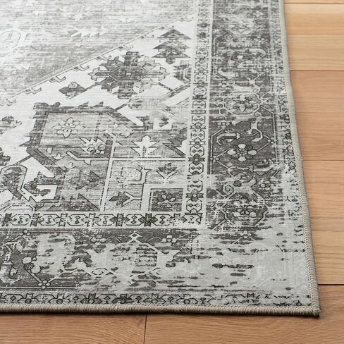 SAFAVIEH Washable Rug Tucson Collection - 5' Square, Dark Sage & Ivory, Slip Resistant, Ideal for High Traffic Areas in Living Room, Bedroom, Home Office, Dining Space (TSN102F-5SQ) in Saudi Arabia