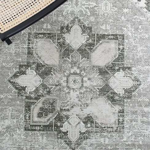 SAFAVIEH Washable Rug Tucson Collection - 5' Square, Dark Sage & Ivory, Slip Resistant, Ideal for High Traffic Areas in Living Room, Bedroom, Home Office, Dining Space (TSN102F-5SQ) in Saudi Arabia