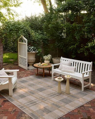 Loloi Birch Collection BIR-05 Bone/Gold 3'-6" x 5'-6", .25" Pile Height, Area Rug, Indoor/Outdoor, Durable, Neutral, Easy Clean, Rug for Patio, Deck, Entry, Balcony, Outdoor Space in Saudi Arabia
