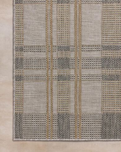 Loloi Birch Collection BIR-05 Bone/Gold 3'-6" x 5'-6", .25" Pile Height, Area Rug, Indoor/Outdoor, Durable, Neutral, Easy Clean, Rug for Patio, Deck, Entry, Balcony, Outdoor Space in Saudi Arabia