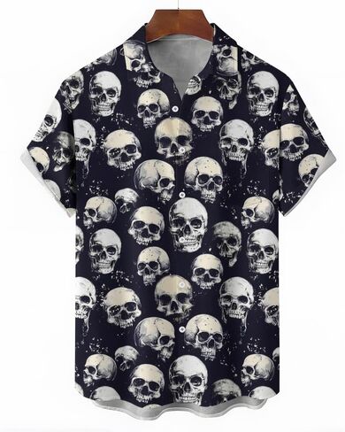 Men's Hawaiian Oversize Shirt -Spooky Skull Print Short Sleeve Shirt | Casual Vacation Resort Wear | S-4XL Plus Sizes in Saudi Arabia