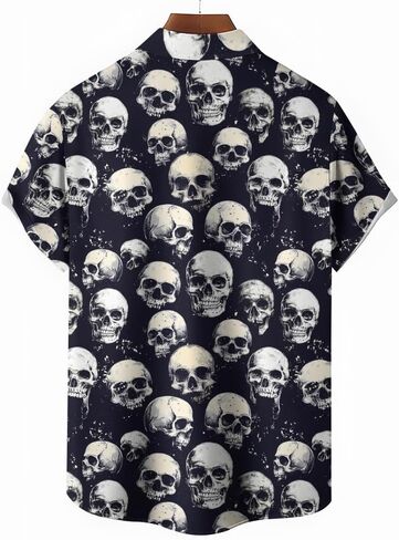 Men's Hawaiian Oversize Shirt -Spooky Skull Print Short Sleeve Shirt | Casual Vacation Resort Wear | S-4XL Plus Sizes in Saudi Arabia