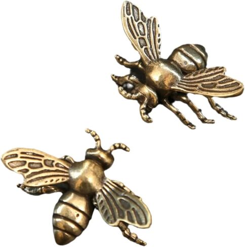 2 Pcs Vintage Brass Bee Statues Bee Figurine Decorative Animal Ornament Bee Desktop Ornament for Rustic Office Home Decor Wall Art, Golden in Saudi Arabia