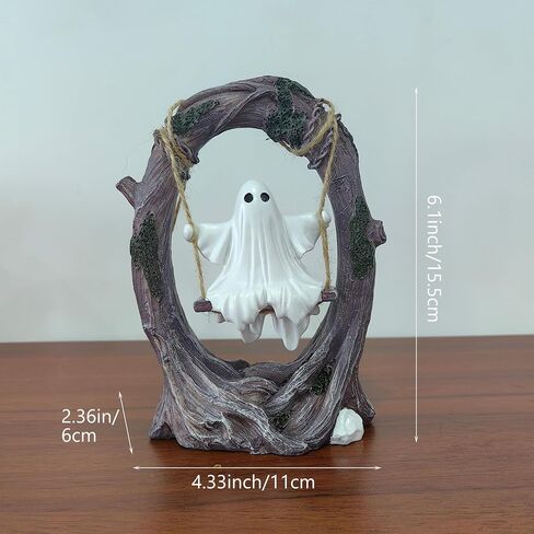 Enchanted Swinging Ghost on a Tree - Large 6.3" Resin Figurine, Spooky Cute Halloween and Gothic Home Decor, Unique Gift and Party Favor in Kuwait