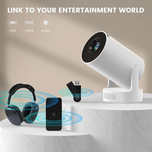 جهاز عرض Mini ، دعم 4K 1080p جهاز عرض محمول مع WiFi6 5G WIRELESS 5.2 Bluetooth Android 11 ، 200 ANSI Lumens ، 180 ° Rotatable ، تصحيح مفتاح Auto Keystone ، 35 "-130". in Kuwait