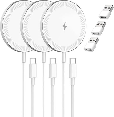 3-Pack Magnetic Wireless Charger Pad: 15W Fast Mag-Safe Qi Charging Pad for Apple - iPhone 16 16e 15 14 13 12 Series - AirPods 4 3 2 Pro - Home Office Travel (Black) in Kuwait