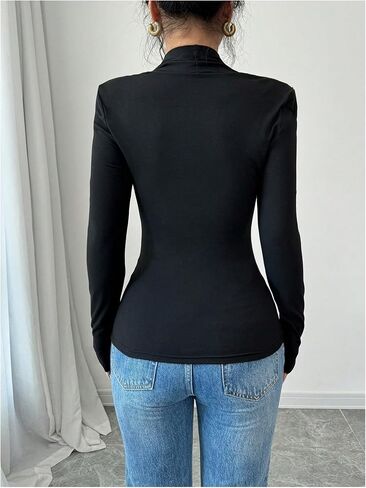 Women's Ruched Sweetheart Neck Tee Tops Long Sleeve Slim Fit T Shirts Elegant Top in Saudi Arabia