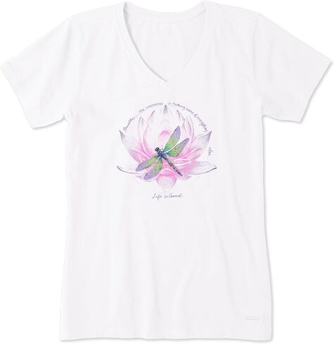 Life is Good Women's Crusher Tee, Short Sleeve Cotton Graphic T-Shirts, Dragonfly Lotus Breathe in Saudi Arabia