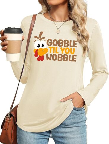 قمصان عيد الشكر للنساء تي شيرت Gobble Till You Wobble تي شيرت الشكر التركي تيشيرتات Gobble Fall بأكمام طويلة in Saudi Arabia
