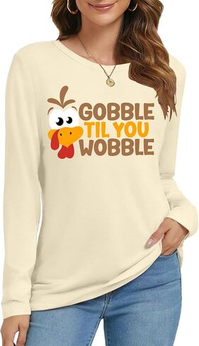 قمصان عيد الشكر للنساء تي شيرت Gobble Till You Wobble تي شيرت الشكر التركي تيشيرتات Gobble Fall بأكمام طويلة in Saudi Arabia